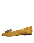 Dolce & Gabbana Mustard Lace Crystal Ballet Flats Loafer Shoes