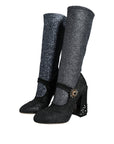 Dolce & Gabbana Black Crystal Mary Janes Booties Shoes