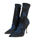 Dolce & Gabbana Black Floral Stretch Mid Calf Boots Shoes