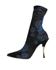 Dolce & Gabbana Black Floral Stretch Mid Calf Boots Shoes