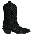 Dolce & Gabbana Black Gray Leopard Cowboy Boots Shoes