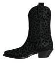 Dolce & Gabbana Black Gray Leopard Cowboy Boots Shoes