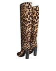 Dolce & Gabbana Beige Black Leopard Knee High Boots Shoes