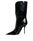 Dolce & Gabbana Black Patent Leather Mid Calf Boots Shoes
