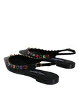 Dolce & Gabbana Black Leather Crystal Flats Slingback Shoes