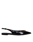 Dolce & Gabbana Black Leather Crystal Flats Slingback Shoes