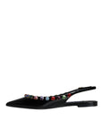 Dolce & Gabbana Black Leather Crystal Flats Slingback Shoes