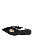 Dolce & Gabbana Black Leather Crystal Flats Slingback Shoes
