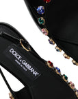 Dolce & Gabbana Black Leather Crystal Flats Slingback Shoes