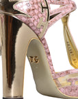 Dolce & Gabbana Pink Gold Leather Pumps T-strap Sandals Shoes