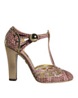 Dolce & Gabbana Pink Gold Leather Pumps T-strap Sandals Shoes