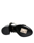Dolce & Gabbana Black Leather Pearls T-strap Sandals Shoes