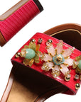 Dolce & Gabbana Fuchsia Leather Embellished Keira Sandals Shoes