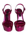 Dolce & Gabbana Fuchsia Leather Platform Logo Keira Sandals Shoes