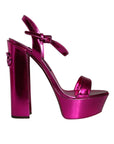Dolce & Gabbana Fuchsia Leather Platform Logo Keira Sandals Shoes