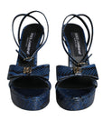 Dolce & Gabbana Blue Leather Ankle Strap Heels Sandals Shoes