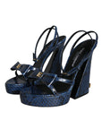 Dolce & Gabbana Blue Leather Ankle Strap Heels Sandals Shoes