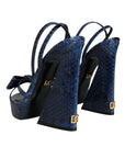 Dolce & Gabbana Blue Leather Ankle Strap Heels Sandals Shoes