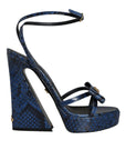 Dolce & Gabbana Blue Leather Ankle Strap Heels Sandals Shoes