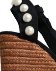 Dolce & Gabbana Black Pearl Wedge Heels Sandals Shoes