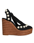 Dolce & Gabbana Black Pearl Wedge Heels Sandals Shoes