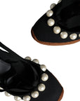 Dolce & Gabbana Black Pearl Wedge Heels Sandals Shoes