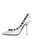 Dolce & Gabbana White Crystals Leather High Heels Pumps Shoes