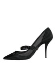 Dolce & Gabbana Black Mesh Mary Jane Crystal Heel Pumps Shoes