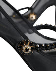 Dolce & Gabbana Black Mesh Mary Jane Crystal Heel Pumps Shoes
