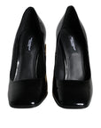 Dolce & Gabbana Black Gold Patent Leather Logo Heels Pumps Shoes