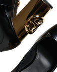 Dolce & Gabbana Black Gold Patent Leather Logo Heels Pumps Shoes