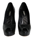 Dolce & Gabbana Black Leather Platform Heels Pumps Shoes