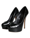 Dolce & Gabbana Black Leather Platform Heels Pumps Shoes