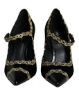 Dolce & Gabbana Black Mary Janes Velvet Gold Pumps Shoes