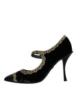 Dolce & Gabbana Black Mary Janes Velvet Gold Pumps Shoes