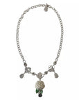 Dolce & Gabbana Silver Brass Clear Crystal Roses Pendants Necklace
