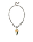 Dolce & Gabbana Silver Brass Clear Crystal Roses Pendants Necklace