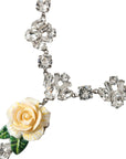 Dolce & Gabbana Silver Brass Clear Crystal Roses Pendants Necklace