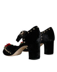 Dolce & Gabbana Black Velvet Roses Ankle Strap Pumps Shoes
