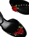 Dolce & Gabbana Black Velvet Roses Ankle Strap Pumps Shoes