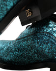 Dolce & Gabbana Blue Leather Derby Block Heels Dress Shoes
