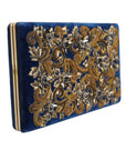 Dolce & Gabbana Blue Velvet Gold Frame Clutch Evening Party Purse Bag