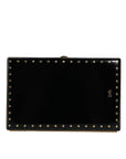 Dolce & Gabbana Black Leather Studs Gold Frame Clutch Evening Purse Bag