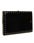 Dolce & Gabbana Black Leather Studs Gold Frame Clutch Evening Purse Bag