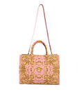 Versace Pink Printed Large Fabric Leather Shopping Tote Bag