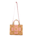 Versace Pink Yellow Baroque Fabric Leather Shopping Tote Bag