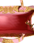 Versace Pink Yellow Baroque Fabric Leather Shopping Tote Bag