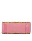Versace Pink Yellow Baroque Fabric Leather Shopping Tote Bag