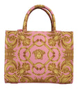 Versace Pink Yellow Baroque Fabric Leather Shopping Tote Bag