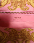 Versace Pink Yellow Baroque Fabric Leather Shopping Tote Bag